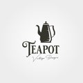 Teapot vintage logo label vector illustration design, stainless steel teapot logo design