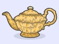 Teapot vintage. Sketch scratch board imitation color yellow.