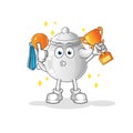 Teapot winner with trophie. cartoon character Royalty Free Stock Photo