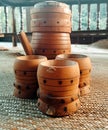 teapots and cups made from bamboo are unique and beautiful