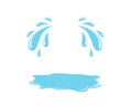 Tear drop with puddle. Sweat droplet with puddle. Cry icon. Cartoon tears. Blue falling raindrop. Water drips isolated on white