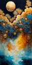 Tear Drops in the Sky: A Painting in Orange, Blue, and Gold