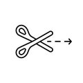 Tear line with direction. Scissors with dotted line and arrow. Linear icon of package opening indicator. Black simple illustration