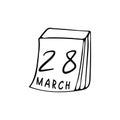 Tear-off calendar with a date of March 28. Earth Hour Royalty Free Stock Photo