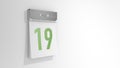 Tear-off calendar with number 19. Stylish 3D rendering of the nineteenth date. 3d illustration on white background day nineteen. Royalty Free Stock Photo