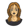 Tear stained girl color sketch raster illustration