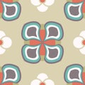 Teardrop And Flower Retro Pattern In Red And Sand