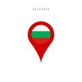 Teardrop map marker with flag of Bulgaria. Flat vector illustration isolated on white