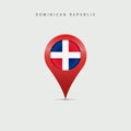 Teardrop map marker with flag of Dominican Republic. 3D vector illustration