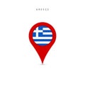 Teardrop map marker with flag of Greece. Flat vector illustration isolated on white Royalty Free Stock Photo