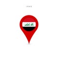Teardrop map marker with flag of Iraq. Flat vector illustration isolated on white