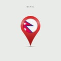 Teardrop map marker with flag of Nepal. 3D vector illustration