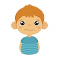 Tearful Upset Cute Small Boy With Big Ears In Blue T-shirt, Emoji Portrait Of A Male Child With Emotional Facial