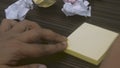 Tearing Mistake on sticky notes. Learning, wrong, blooper, regret background. Fault, defect, careless, lesson correction and