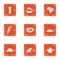 Tearoom house icons set, grunge style Royalty Free Stock Photo