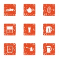 Tearoom icons set, grunge style