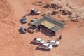 Tearoom in the Wadi Rum desert and jeeps from the air, Jordan