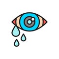 Tears in eye, cry, allergy flat color line icon. Royalty Free Stock Photo