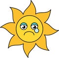 Teary sun emoticon outline illustration Royalty Free Stock Photo