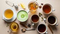 Teas accompanied by assorted spices like cinnamon sticks star Royalty Free Stock Photo