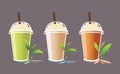Green tea frappe ,Milk tea frappe ,Thai tea frappe with whipped cream in take a way cup. Royalty Free Stock Photo