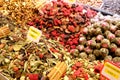 Teas and Spices in Spice Bazaar, Istanbul, Turkey 23 November 2019 Royalty Free Stock Photo