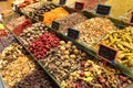 Teas and Spices in Spice Bazaar, Istanbul, Turkey Royalty Free Stock Photo