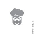 Teasing emoji. Vector boy, man icon of cartoon teasing emoji with tongue and winking eyes in style emoticon. gray on white