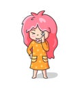 Teasing girl sticking tongue out. Mermaid makes faces. Cute cartoon character for emoji, sticker, pin, patch, badge.