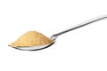 Teaspoon with dark brown granulated sugar isolated on white Royalty Free Stock Photo