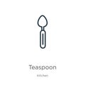 Teaspoon icon. Thin linear teaspoon outline icon isolated on white background from kitchen collection. Line vector teaspoon sign,