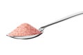 Teaspoon with pink Himalayan fine salt isolated on white Royalty Free Stock Photo