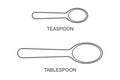 Teaspoon and tablespoon icons top view. Cutlery, kitchen utensils, cooking measuring tools. Vector outline illustration