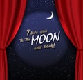 Teather stage with red heavy curtain with golden text and moon Royalty Free Stock Photo