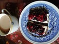 Teatime homemade bread butter and mixed berry jam with a cup of tea Royalty Free Stock Photo