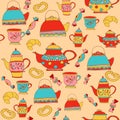 Teatime pattern with teapots and cups