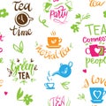 Teatime quote set vector lettering cup of tea vintage print tea time typography poster design teapot five o clock