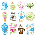 Teatime quote set vector lettering cup of tea vintage print