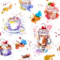 Teatime seamless background. Cupcake cakes, coffee cup. Royalty Free Stock Photo