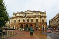 Teatro alla Scala and Piazza della Scala rainy day view Milan city Italy