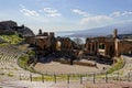 Teatro Antico di Taormina Ancient Amphitheatre in Sicily, Italy during sunny day with sea in the background Royalty Free Stock Photo