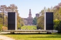 The `Teatro Continuo` and the Castello Sforzesco Sforza Castle in the Parco Sempione Simplon park in Milan, Italy Royalty Free Stock Photo