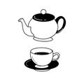 Teaware - Teapot and Teacup Vector Lineart - Black and White