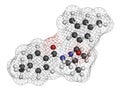 Tebufenozide insecticide molecule. 3D rendering. Atoms are represented as spheres with conventional color coding: hydrogen white.