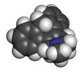 Tebufenozide insecticide molecule. 3D rendering. Atoms are represented as spheres with conventional color coding: hydrogen white..