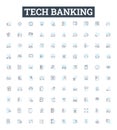 Tech banking vector line icons set. Tech banking Online, Mobile, Security, Fraud, Digital, Payments, ATM illustration