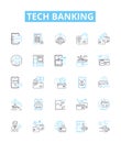 Tech banking vector line icons set. Tech banking Online, Mobile, Security, Fraud, Digital, Payments, ATM illustration