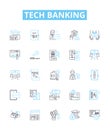 Tech banking vector line icons set. Tech banking Online, Mobile, Security, Fraud, Digital, Payments, ATM illustration