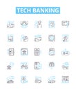Tech banking vector line icons set. Tech banking Online, Mobile, Security, Fraud, Digital, Payments, ATM illustration