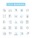 Tech banking vector line icons set. Tech banking Online, Mobile, Security, Fraud, Digital, Payments, ATM illustration